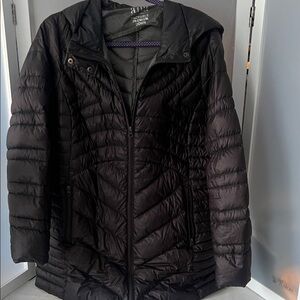 a.n.a. women's black hooded down puffer jacket 1X